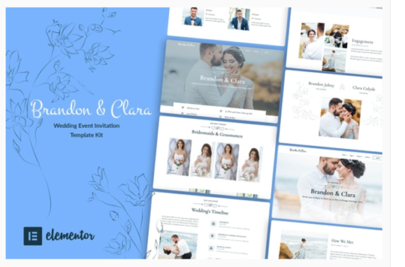 Brandon & Clara - Wedding Event Invitation Elementor Template Kit