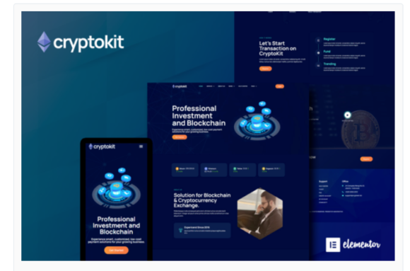 Cryptokit - Blockchain Cryptocurrency Elementor Template Kit