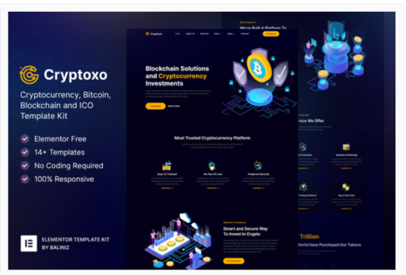 Cryptoxo – Cryptocurrency Blockchain & Bitcoin Elementor Template Kit