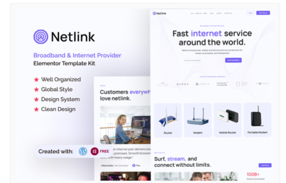 Netlink - Broadband & Internet Provider Elementor Template Kit