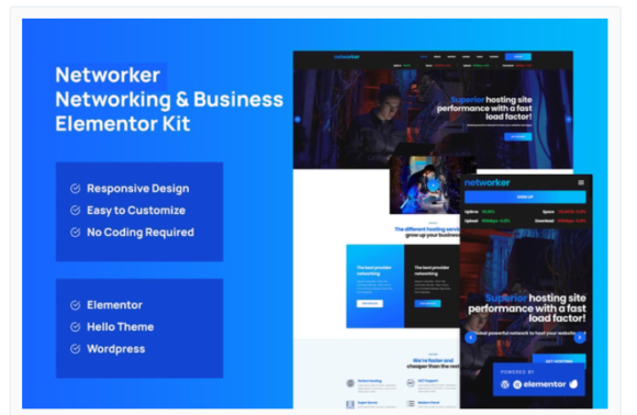 Networker - Business Services & Hosting Services Elementor Template Kitw