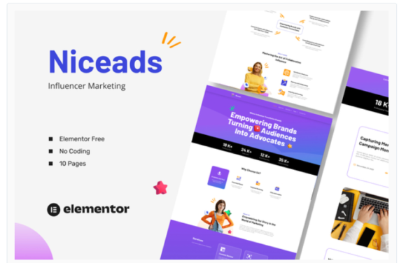 Niceads - Influencer Marketing Elementor Template Kit