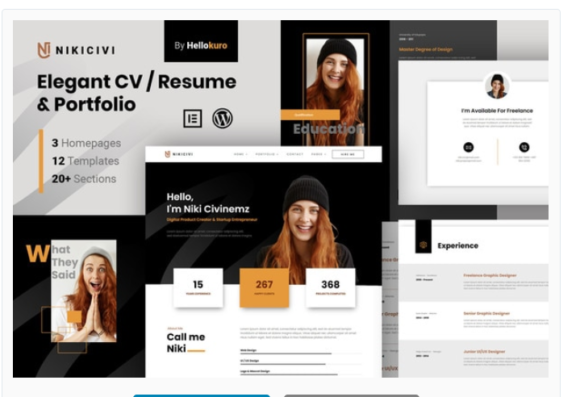 Nikicivi - Elegant CV/Resume & Portfolio Elementor Template Kit