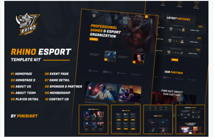 Rhino - Esports & Gaming Elementor Template Kit