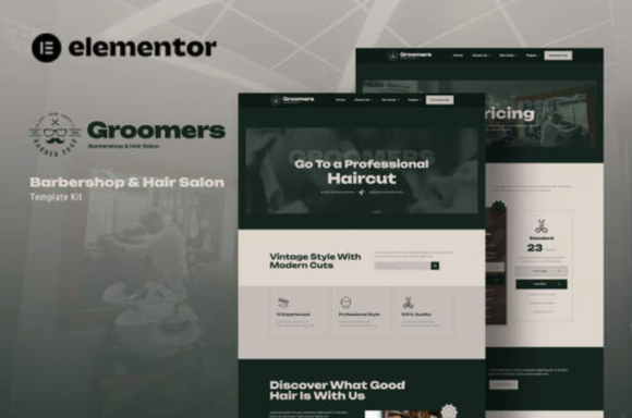 Groomers barbershop hair salon elementor template