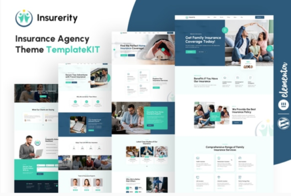 Insurerity insurance agency elementor template kit