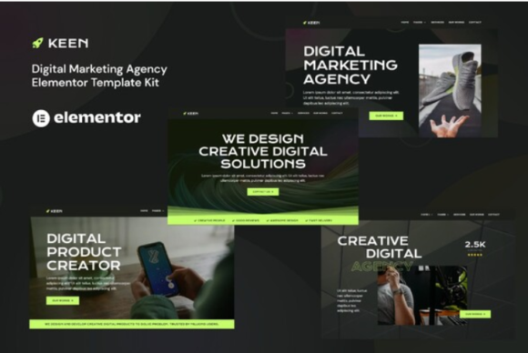 keen dark digital marketing agency elementor template
