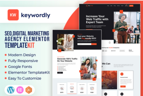 Keywordly digital marketing agency elementor template