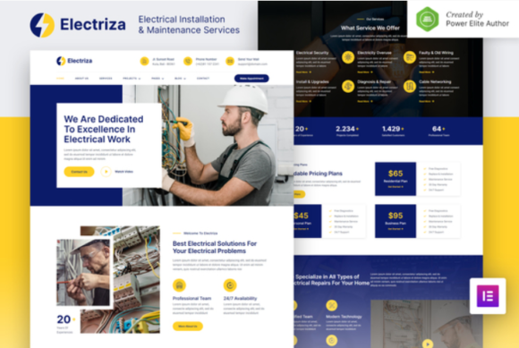 Electriza – Electrical Installation & Maintenance Services Elementor Template Kit