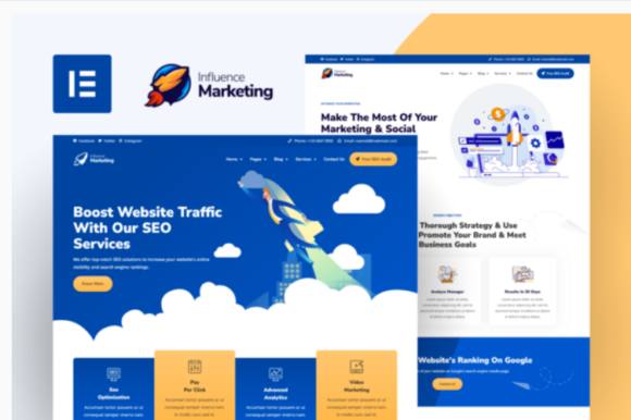 Influence Marketing - SEO & Digital Agency Elementor Pro Template Kit