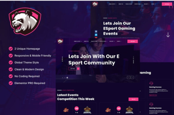 Junio - E-Sport Gaming Events & Streamer Elementor Template Kit