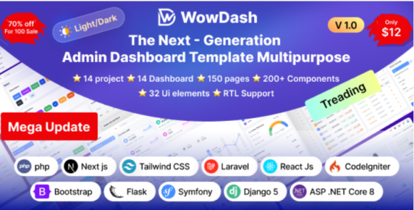 WowDash - Tailwind, Bootstrap, React, Next, Django, Php, Laravel ASP.net Admin Dashboard