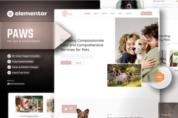Paws - Pet Care and Animal Shelter Elementor Template Kit