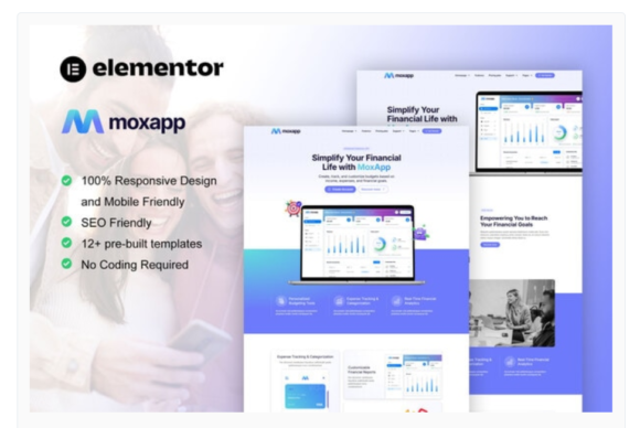 MoxApp - Mobile App & Fintech Startup Elementor Pro Template Kit