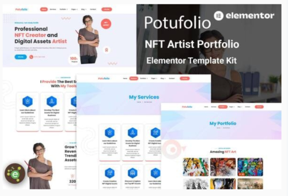 Potufolio - NFT Artist Portfolio Elementor Template Kit