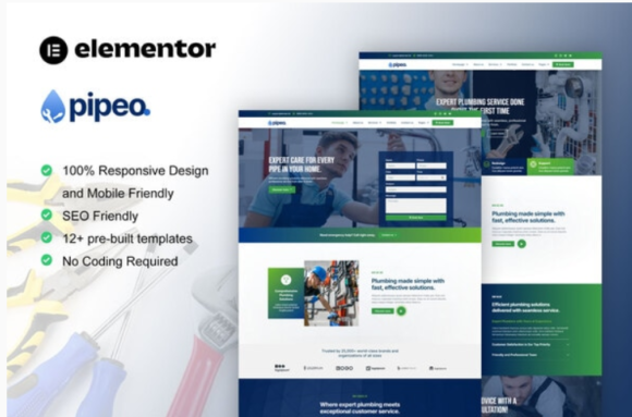 Pipeo - Plumbing Service Elementor Pro Template Kit