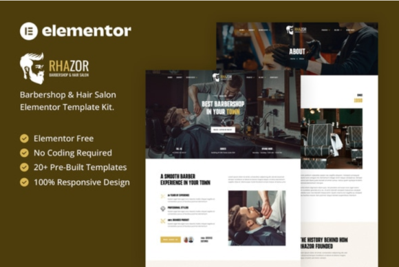 Rhazor - Barbershop & Hair Salon Elementor Template Kit