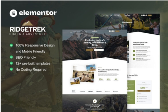 RidgeTrek - Hiking & Adventure Elementor Template Kit