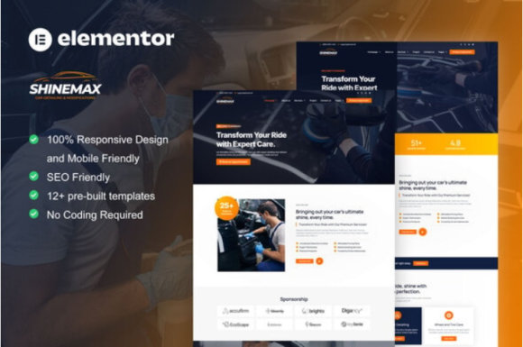 ShineMax - Car Detailing & Repair Services Elementor Pro Template Kit