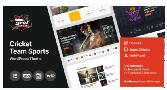 Spin - Cricket Team Sports WordPress Theme + AI