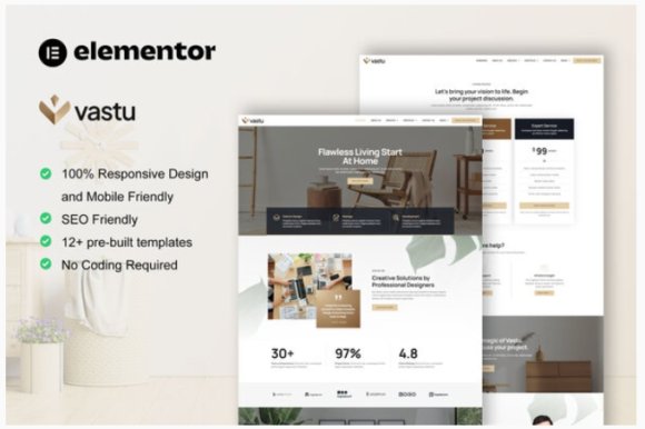 Vastu - Interior Design Service Elementor Pro Template Kit