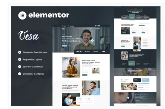 Vesa - Virtual Assistant Business Elementor Template Kit