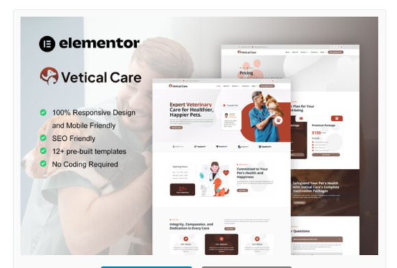 VeticalCare - Veterinary & Pet Care Elementor Pro Template Kit