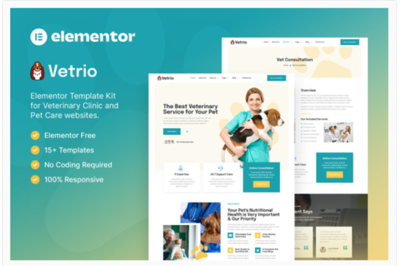 Vetrio – Veterinary Clinic & Pet Care Elementor Template Kit