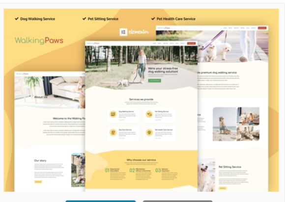 Walking Paws - Dog Walking & Pet Services Elementor Pro Template Kit