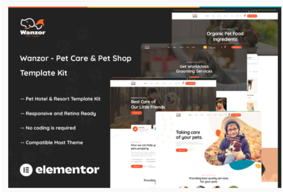 Wanzor - Pet Care & Pet Shop Elementor Pro Template Kit