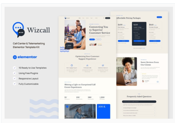 Wizcall - Call Center & Telemarketing Elementor Template Kit