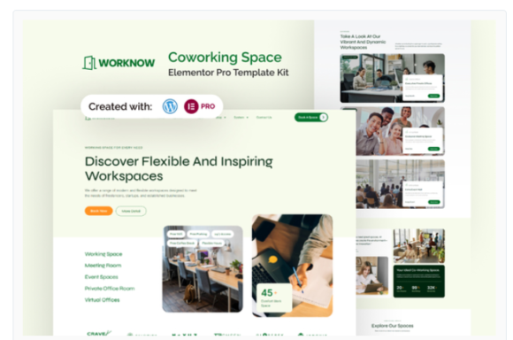 Worknow - Coworking Space Elementor Pro Template Kit