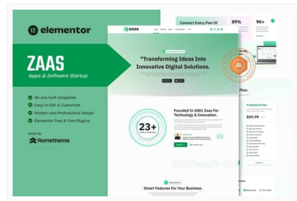 Zaas - Apps & Software Startup Elementor Template Kit