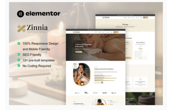 Zinnia - Spa & Beauty Care Elementor Pro Template Kit