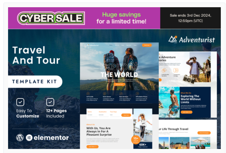Adventurist - Travel & Tourism Agency Elementor Template Kit