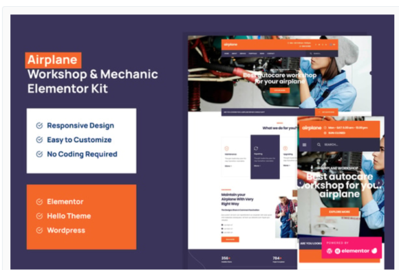 Airplane - Mechanic Workshop Elementor Template Kit