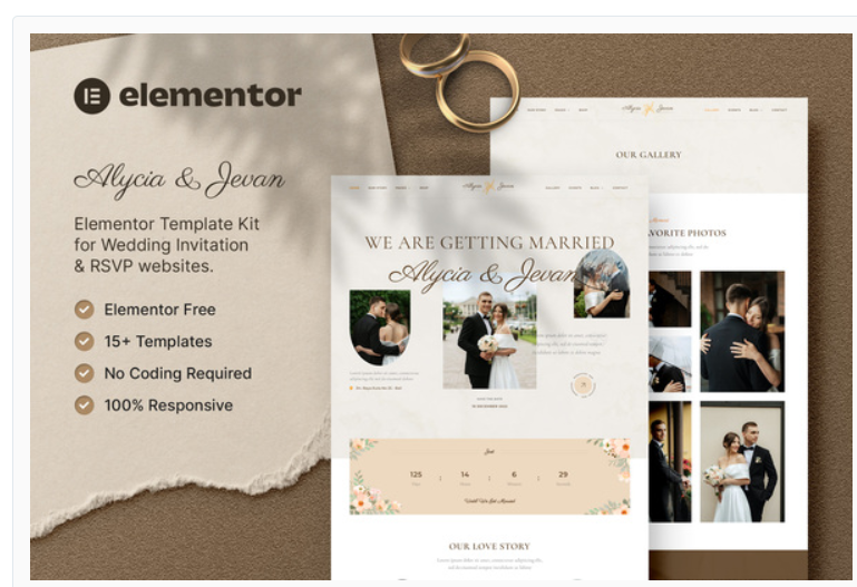 Alycia & Jevan – Wedding Invitation & RSVP Elementor Template Kit
