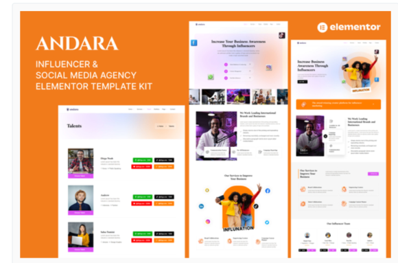 Andara - Influencer & Social Media Agency Template Elementor