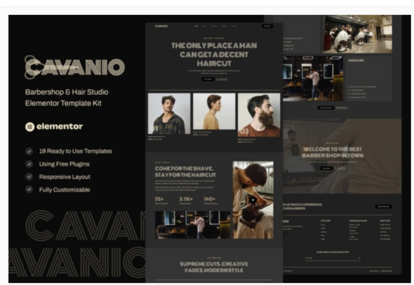 Cavanio - Barbershop & Hair Studio Elementor Template Kit