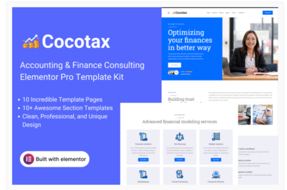 Cocotax - Accounting & Finance Consulting Elementor Pro Template Kit