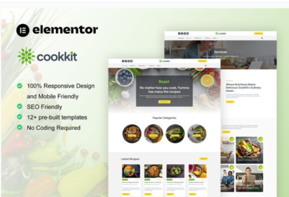 Cookkit - Food Recipe & Nutrition Service Elementor Pro Template Kit