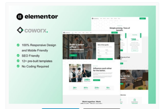 Coworx - Coworking Space & Virtual Office Elementor Template Kit