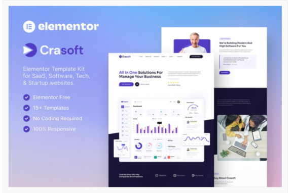 Crasoft – SaaS & Tech Startup Company Elementor Template Kit