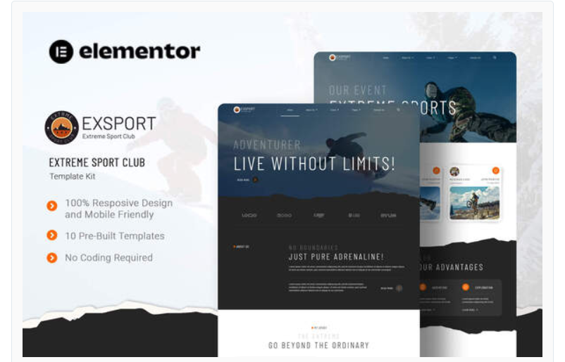 Exsport - Extreme Sport Club Elementor Template Kit