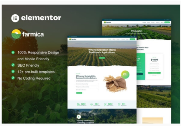 Farmica - Agriculture & Organic Farming Elementor Pro Template Kit
