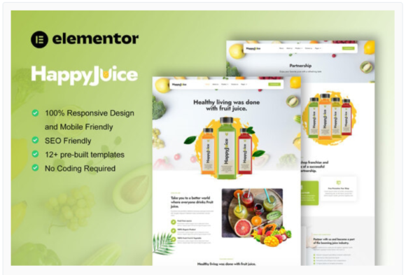 HappyJuice - Juice & Fresh Drink Elementor Pro Template Kit