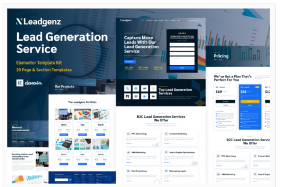 Leadgenz - Lead Generation & Sales Agency Elementor Pro Template Kit
