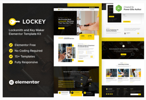 Lockey – Locksmith and Key Maker Service Elementor Template Kit