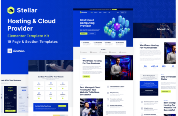 Stellar - Hosting & Cloud Provider WordPress Elementor Template Kit