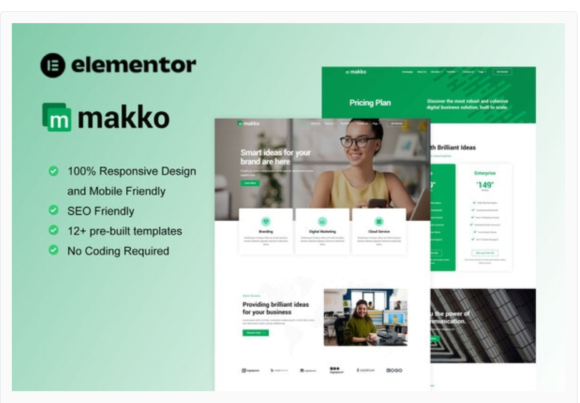 Makko - Digital Agency Elementor Pro Full Site Template Kit